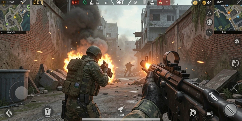 Screenshot gameplay <strong>9ET</strong> yang menunjukkan pertempuran epik dengan efek visual menakjubkan.