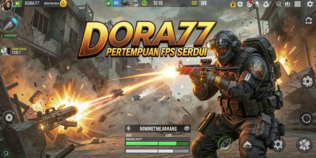 Tampilan gameplay DORA77 dengan pertempuran yang menegangkan.
