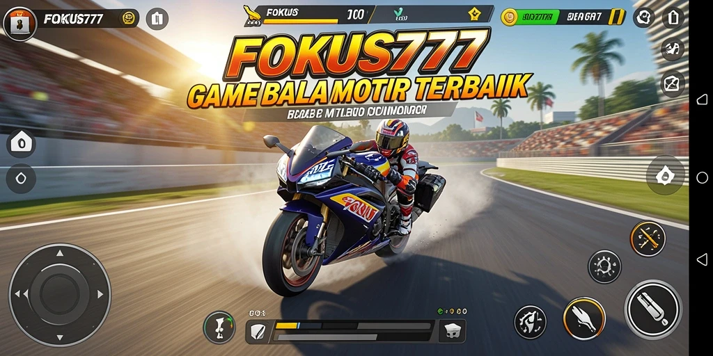 Screenshot gameplay FOKUS777 menampilkan aksi balap motor yang mendebarkan.