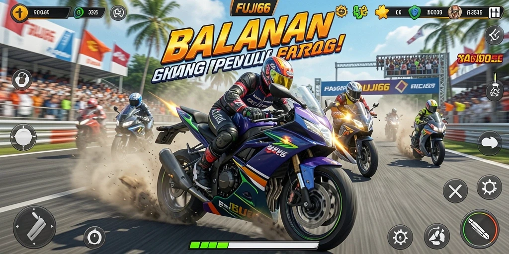 Screenshot gameplay FUJI66 menampilkan balapan motor yang menegangkan.