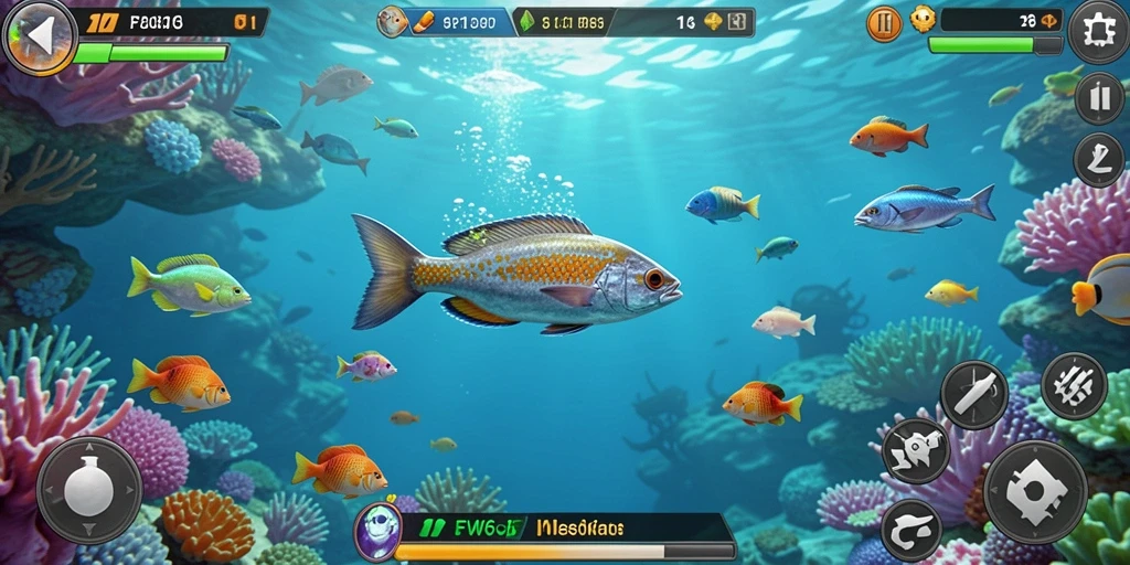 Screenshot gameplay FW66 yang menunjukkan keseruan menembak ikan.