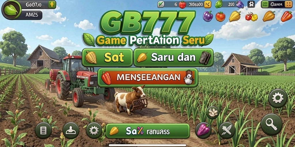 Screenshot gameplay GB777 menunjukkan suasana pertanian yang ceria dan aktif.