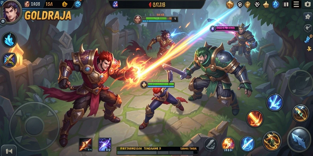 Screenshot dari gameplay intens di GOLDRAJA, menampilkan pertarungan seru.