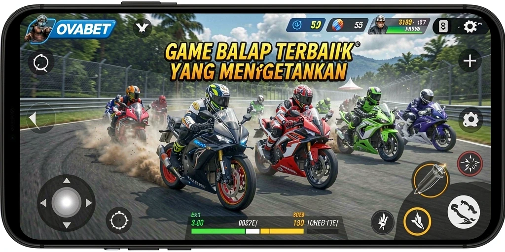 Tampilan gameplay balap motor yang seru dan mendebarkan.