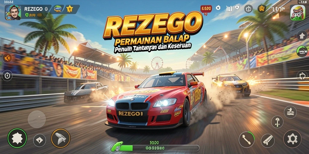 Tangkapan layar gameplay REZEGO saat balapan mendebarkan.