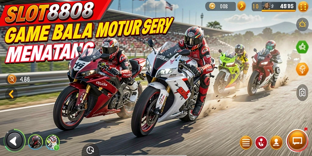 Tampilan seru gameplay SLOT8808 dengan motor balap.